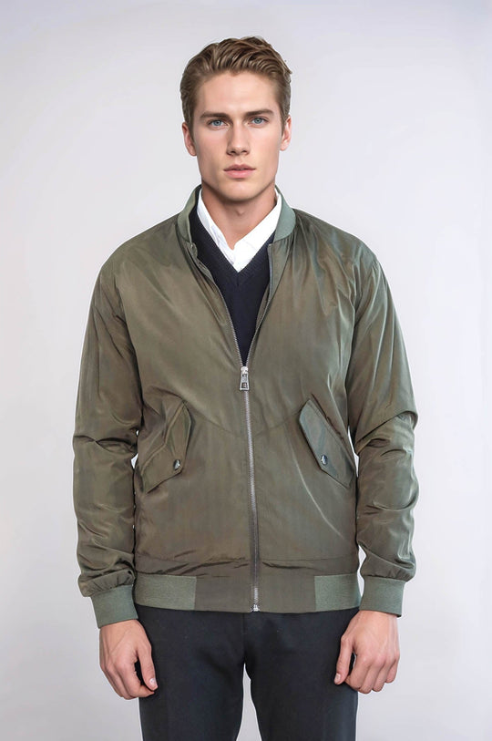 Khaki Slim Fit Zip-Up Bomber Jacket – Wessi