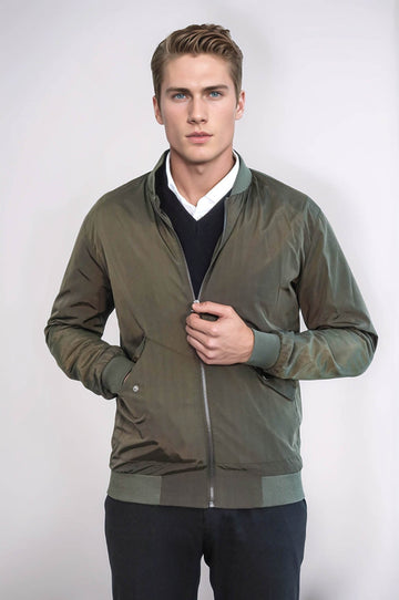 Khaki Slim Fit Zip-Up Bomber Jacket – Wessi