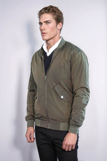 Khaki Slim Fit Zip-Up Bomber Jacket – Wessi