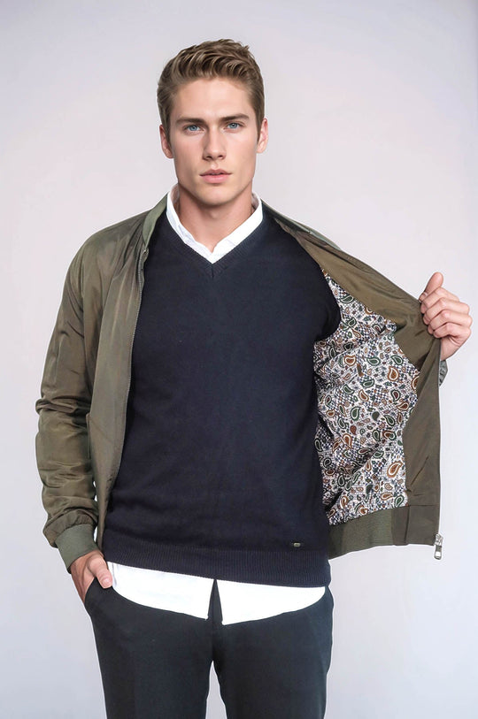 Khaki Slim Fit Zip-Up Bomber Jacket – Wessi