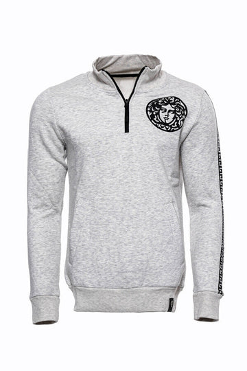 Grey Slim Fit Mandarin Collar Patterned Sweatshirt | Wessi