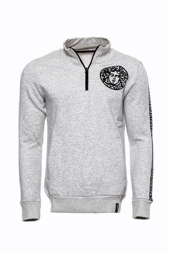 Grey Slim Fit Mandarin Collar Patterned Sweatshirt | Wessi