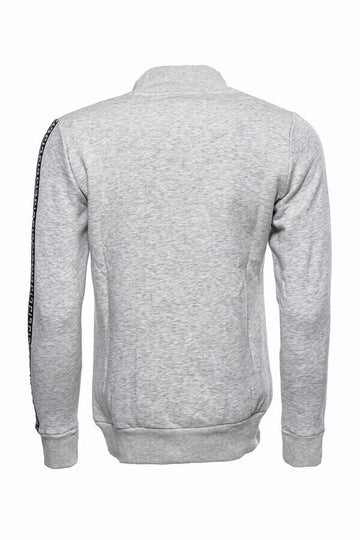 Grey Slim Fit Mandarin Collar Patterned Sweatshirt | Wessi