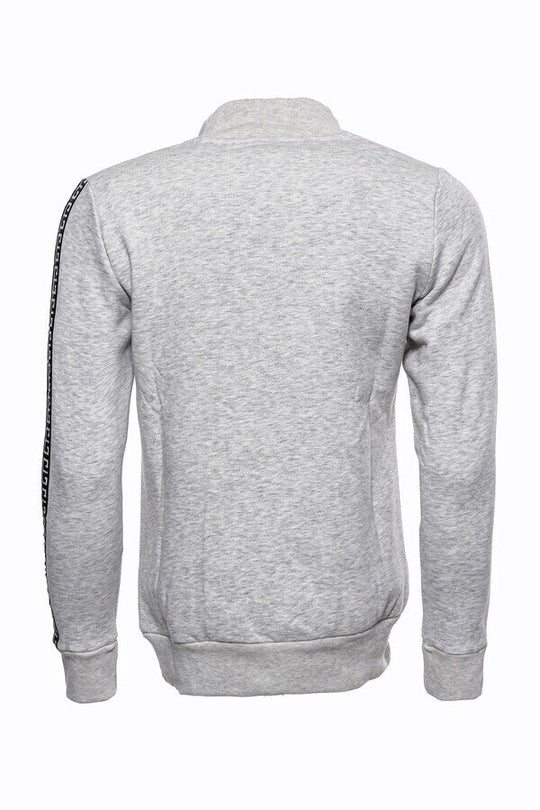 Grey Slim Fit Mandarin Collar Patterned Sweatshirt | Wessi