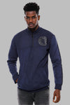 Navy Blue Slim Fit Mandarin Collar Patterned Sweatshirt | Wessi