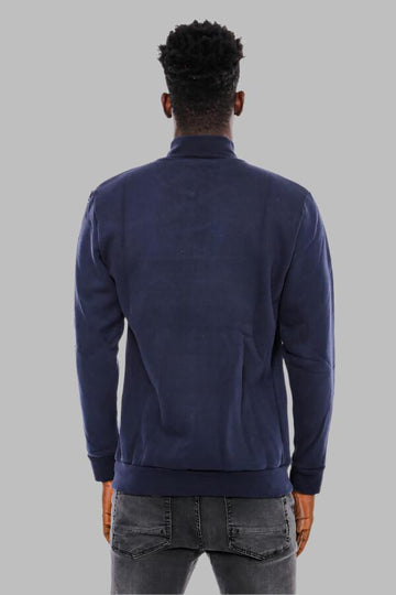 Navy Blue Slim Fit Mandarin Collar Patterned Sweatshirt | Wessi