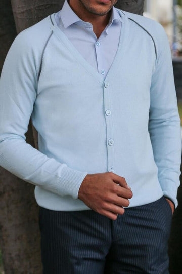 Ice Blue Slim Fit Cotton Cardigan – Wessi