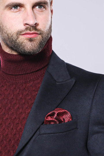 Navy Blue Slim Fit Peak Wide Lapel Long Coat – Wessi