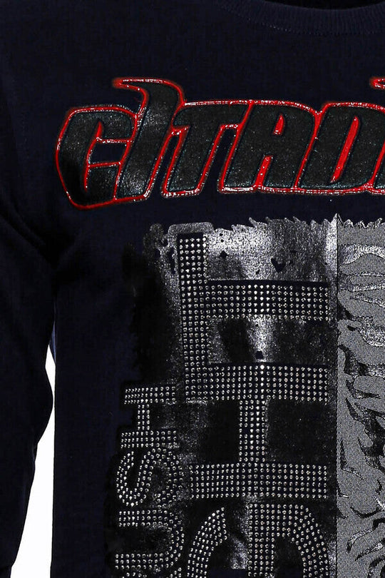 Navy Blue Slim Fit Crew Neck Patterned Sweatshirt | Wessi