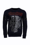 Navy Blue Slim Fit Crew Neck Patterned Sweatshirt | Wessi