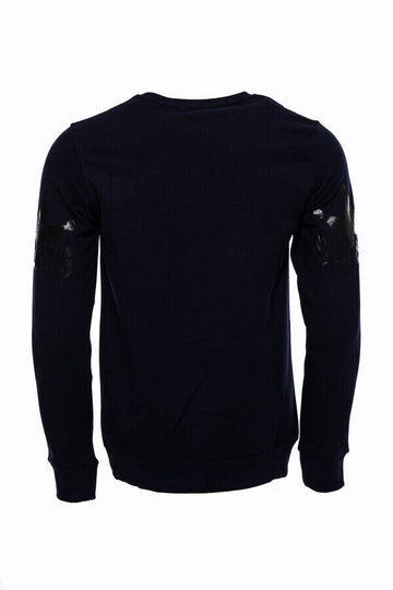 Navy Blue Slim Fit Crew Neck Patterned Sweatshirt | Wessi