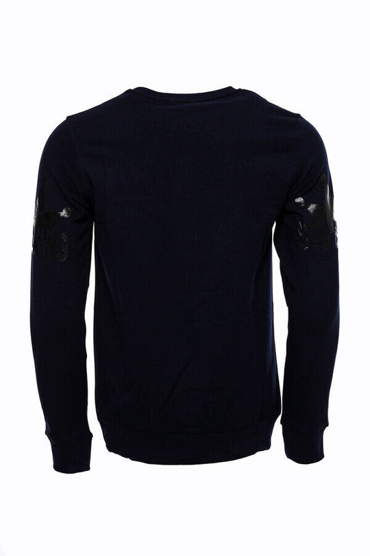 Navy Blue Slim Fit Crew Neck Patterned Sweatshirt | Wessi