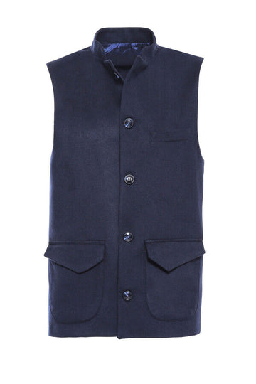 Navy Slim Fit Mandarin Collar Cachet Vest | Wessi