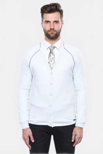 Ice Blue Slim Fit Cotton Cardigan – Wessi