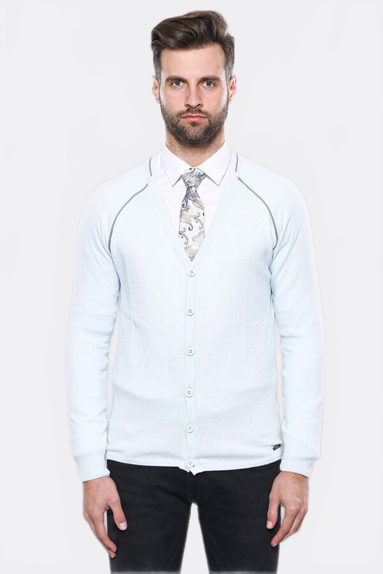 Ice Blue Slim Fit Cotton Cardigan – Wessi