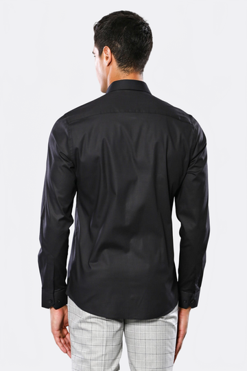 Men's Black Plain Slim Fit Long Sleeve Shirt – Wessi