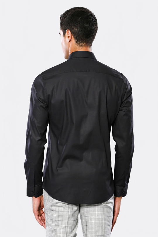 Men's Black Plain Slim Fit Long Sleeve Shirt – Wessi