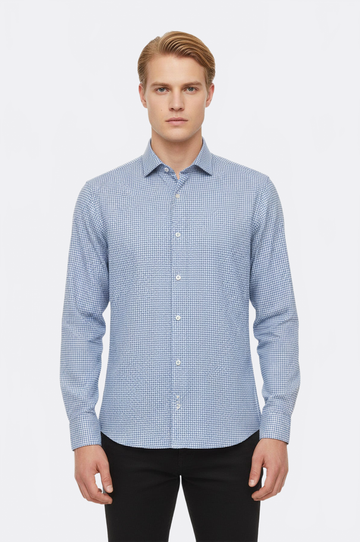 Houndstooth Slim Fit Sky Blue Shirt | Wessi
