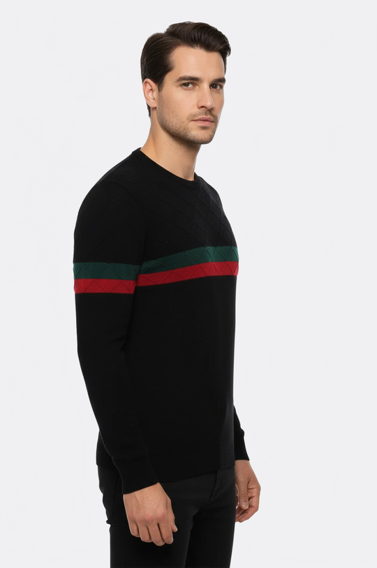Black Slim Fit Round Neck Chest Stripe Knit Jumper – Wessi
