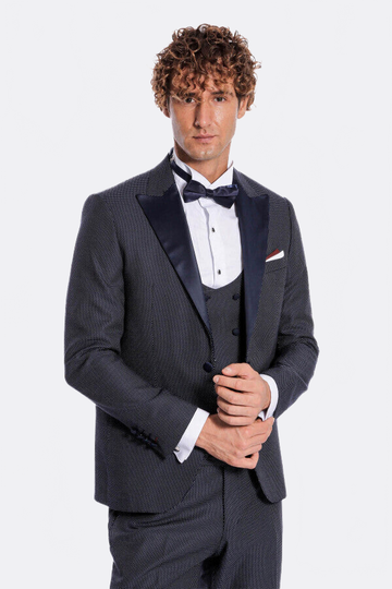 Men's Midnight Navy Jacquard Peak Lapel 3-Piece Slim Fit Tuxedo