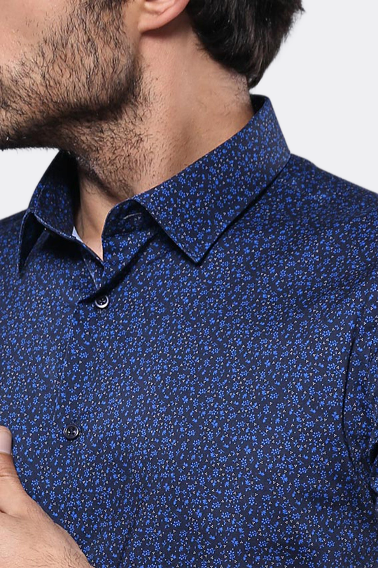Men's Sky Blue Patterned Slim Fit Short Sleeve Shirt | Wessi
