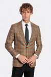 Men’s Toffee Brown & Blue Windowpane Check Slim Fit Notch Lapel Sport Blazer