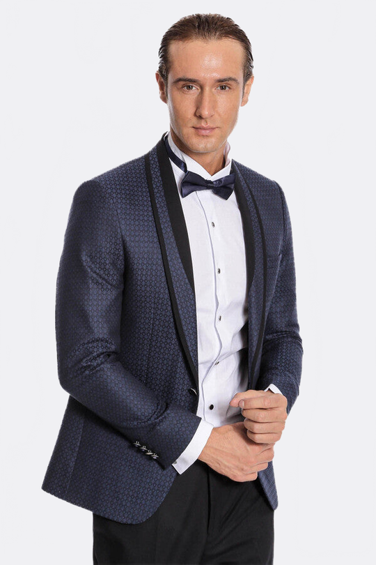 Men's Midnight Navy Micro-Patterned 2-Piece Slim Fit Tuxedo with Shawl Lapel
