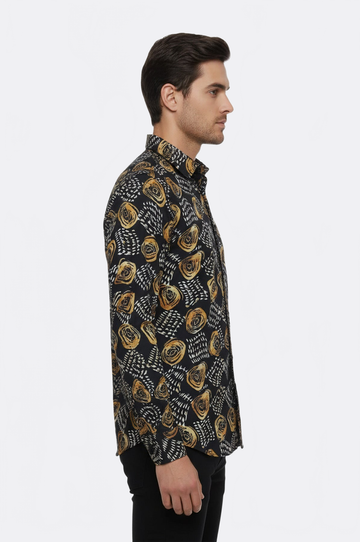Men's Black Slim Fit Floral Patterned Cotton Shirt | Wessi