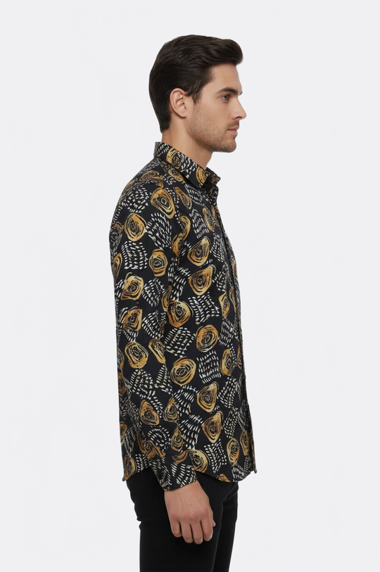 Men's Black Slim Fit Floral Patterned Cotton Shirt | Wessi
