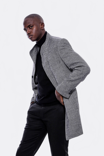 Grey Slim Fit Mandarin Collar Short Coat – Wessi