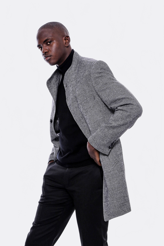 Grey Slim Fit Mandarin Collar Short Coat – Wessi