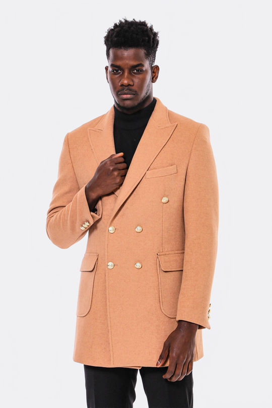 Cream Slim Fit Double Breasted Metal Button Wool-Rich Long Coat – Wessi