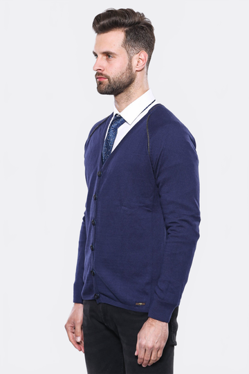 Navy Blue Slim Fit Cotton Cardigan – Wessi
