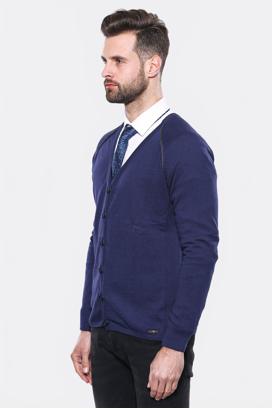 Navy Blue Slim Fit Cotton Cardigan – Wessi