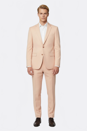 Men's Peach Single-Button 2-Piece Slim Fit Suit