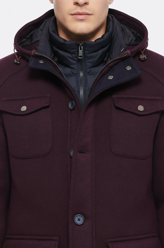 Burgundy Slim Fit Detachable Hood Felt Overcoat – Wessi