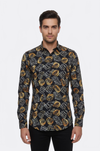Men's Black Slim Fit Floral Patterned Cotton Shirt | Wessi