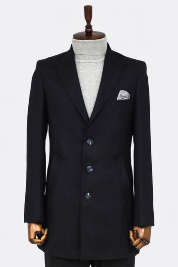 Charcoal Slim Fit Peak Wide Lapel Wool-Rich Long Coat – Wessi