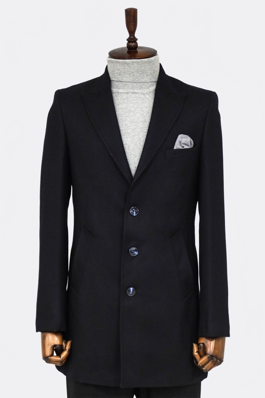 Charcoal Slim Fit Peak Wide Lapel Wool-Rich Long Coat – Wessi