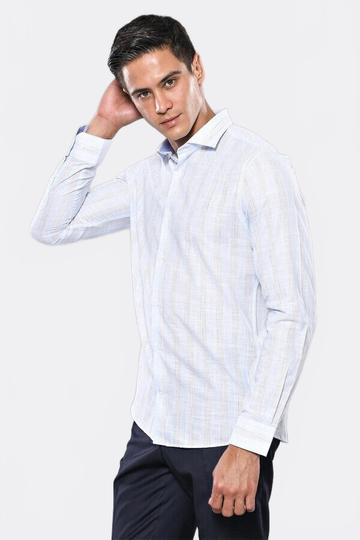 Slim Fit Sky Blue Plaid Cotton Shirt — Wessi