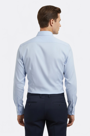 Regular Fit Sky Blue Plain Long Sleeve Shirt — Wessi