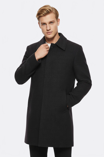 Burgundy Check Slim Fit Peak Lapel Hidden Button Wool Blend Coat – Wessi