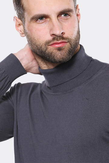 Anthracite Turtleneck Slim Fit Cotton Sweater – Wessi