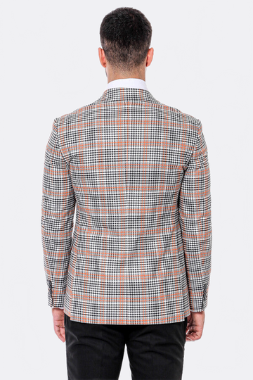 Men’s Orange & Black Glen Plaid Slim Fit Notch Lapel Sport Blazer