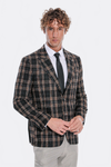 Men’s Midnight Black & Amber Plaid Slim Fit Notch Lapel Blazer