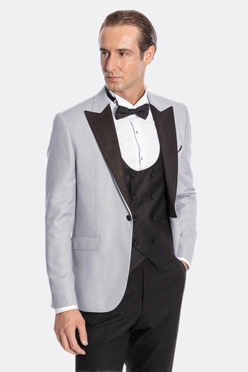 Men's Silver Grey Micro-Dot 3-Piece Slim Fit Combination Tuxedo