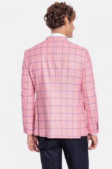 Men’s Pink & Navy Windowpane Check Slim Fit Notch Lapel Sport Blazer