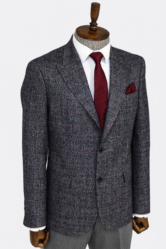 Men’s Midnight Navy Checked Slim Fit Single Breasted Smart-Casual Blazer