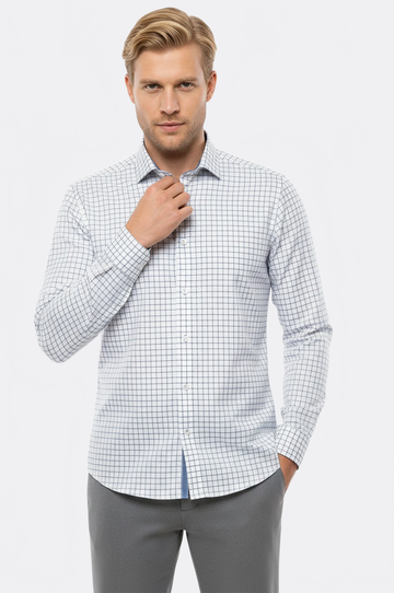 Men's Blue Plaid Slim Fit Shirt | Wessi