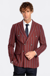 Men’s Deep Burgundy Striped Slim Fit Double Breasted Peak Lapel Blazer